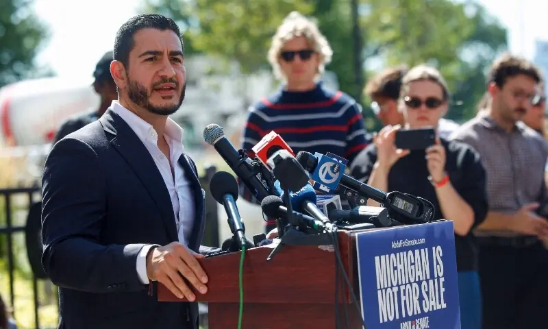 Abdul El-Sayed, winner of Michigan US, Democratic primary, speaks during a press conference in Detroit, Michigan, US on August 5, 2026. —Reuters Abdul El-Sayed, winner of Michigan US, Democratic primary, speaks during a press conference in Detroit, Michigan, US on August 5, 2026. —Reuters