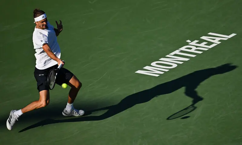 MONTREAL: Germany&rsquo;s Alexander Zverev plays a forehand against Tallon Griekspoor of the Netherlands during their Montreal Masters second-round match at Stade IGA.&mdash;AFP