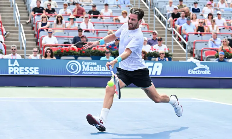 MONTREAL: Cameron Norrie of Great Britain plays a forehand against Australia’s Alex de Minaur during their Montreal Masters third-round match at Stade IGA.—AFP MONTREAL: Cameron Norrie of Great Britain plays a forehand against Australia’s Alex de Minaur during their Montreal Masters third-round match at Stade IGA.—AFP