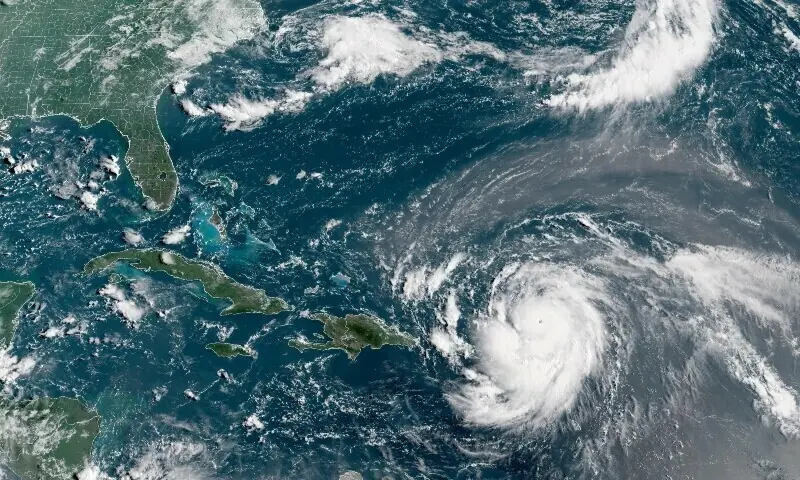 Hurricane Erin, which is the first hurricane of the 2025 Atlantic season and has developed into a dangerous Category 4 hurricane, moves westward near Puerto Rico in a composite satellite image August 16, 2025. — Reuters/File
