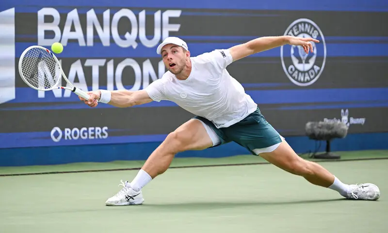 MONTREAL: Tallon Griekspoor of the Netherlands stretches for a return against Italy’s Matteo Arnaldi during their Montreal Masters third-round match at Stade IGA.—Reuters MONTREAL: Tallon Griekspoor of the Netherlands stretches for a return against Italy’s Matteo Arnaldi during their Montreal Masters third-round match at Stade IGA.—Reuters