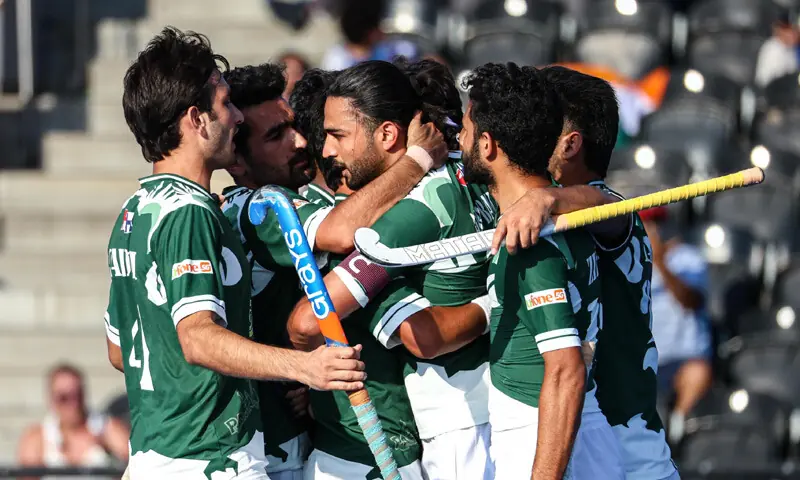 Pakistan celebrate a goal during their 4-3 loss to India in an FIH Hockey Pro League match at the Lee Valley Hockey and Tennis Centre in London on June 23, 2026 | Instagram/@pakhockeyteam Pakistan celebrate a goal during their 4-3 loss to India in an FIH Hockey Pro League match at the Lee Valley Hockey and Tennis Centre in London on June 23, 2026 | Instagram/@pakhockeyteam