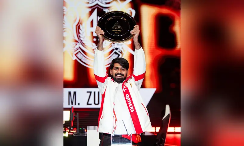 Pakistan's Muhammad Zubair celebrates after winning the Tekken 8 World Championship at the eSports World Cup in Paris on Aug 8. — Photo courtesy ewc_en via Instagram Pakistan's Muhammad Zubair celebrates after winning the Tekken 8 World Championship at the eSports World Cup in Paris on Aug 8. — Photo courtesy ewc_en via Instagram