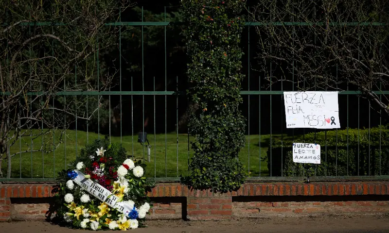 Placards reading &ldquo;Strength to the Messi family&rdquo; and &ldquo;Stay strong Leo, we love you&rdquo; and a wreath are placed at El Prado Cemetery, following the death of Jorge Messi, the father of footballer Lionel Messi, in Perez, Rosario department, Argentina, on August 9, 2026. &mdash; AFP