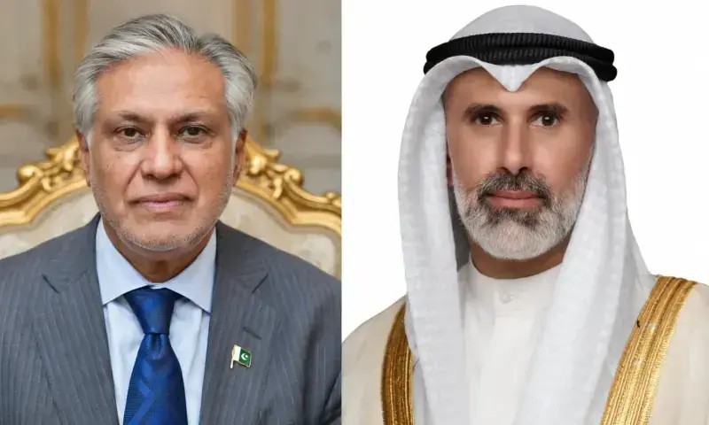 A combination photo shows Deputy Prime Minister and Foreign Minister Ishaq Dar and Kuwait's Foreign Minister Sheikh Jarrah Jaber Al-Ahmad Al-Sabah. — WENewsEnglish via X A combination photo shows Deputy Prime Minister and Foreign Minister Ishaq Dar and Kuwait's Foreign Minister Sheikh Jarrah Jaber Al-Ahmad Al-Sabah. — WENewsEnglish via X