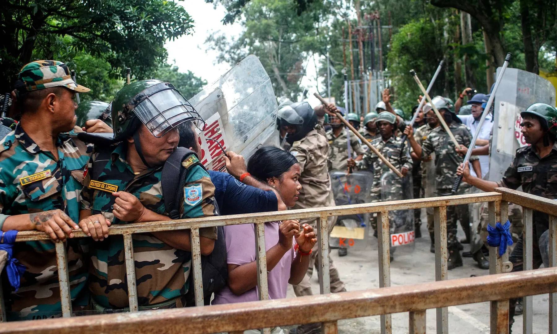 Police personnel use batons to disperse demonstrators during an ongoing protest against alleged irregularities in the Jharkhand Public Service Commission (JPSC) and Jharkhand Staff Selection Commission (JSSC) recruitment exams in Ranchi, India, on Aug 10, 2026. &mdash; AFP