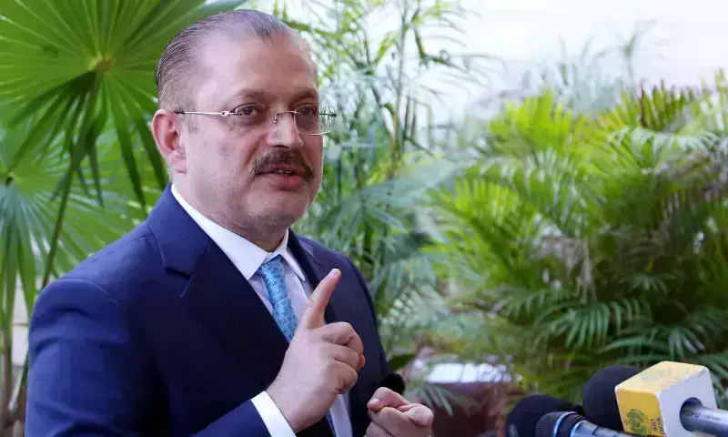 Senior Sindh Minister Sharjeel Inam Memon speaks to the media in Karachi on Jan 27, 2026. &mdash; PPI Images/File