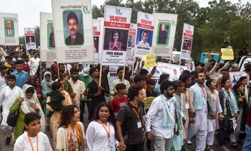 People belonging to different minority groups march from the mausoleum of Quaid-i-Azam Mohammad Ali Jinnah.—Fahim Siddiqi / White Star People belonging to different minority groups march from the mausoleum of Quaid-i-Azam Mohammad Ali Jinnah.—Fahim Siddiqi / White Star