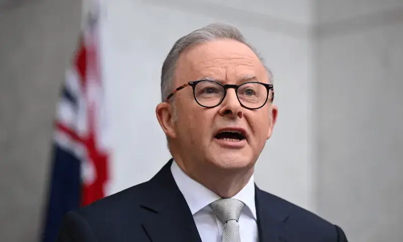 Australian Prime Minister Anthony Albanese speaks to the media during a press conference at Parliament House, in Canberra, Australia, on March 28, 2025. &mdash; Reuters