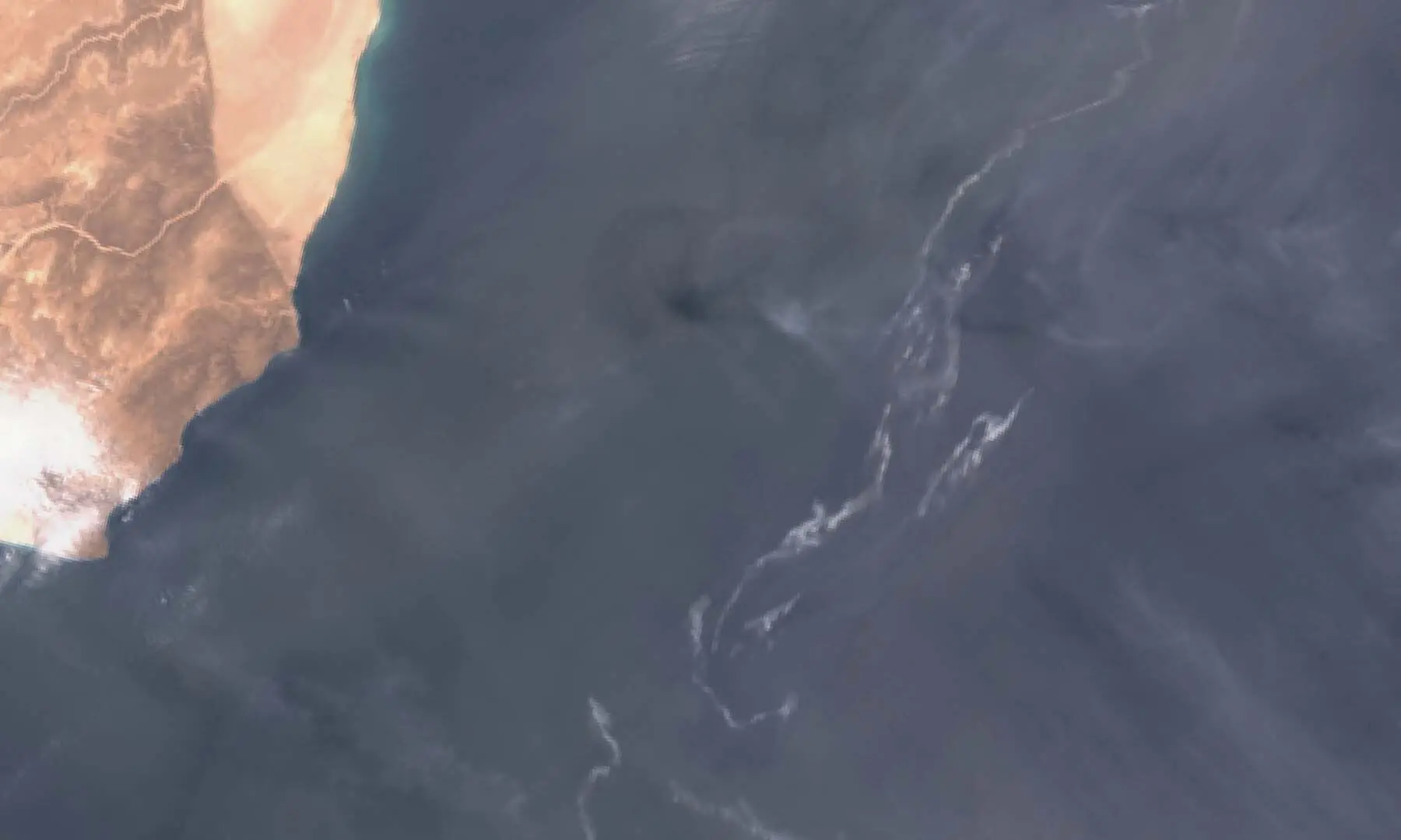 A satellite image shows an oil spill off the coast of Oman on August 11, 2026.  &mdash; Reuters