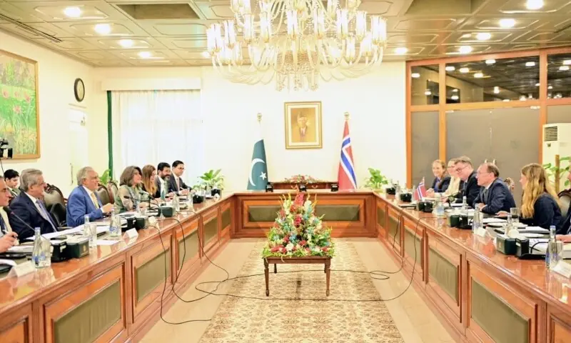 Pakistan and Norway hold delegation-level talks at the Ministry of Foreign Affairs on Thursday. &mdash; Photo courtesy @ForeignOfficePk/X