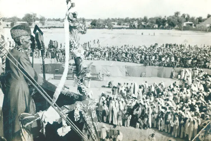 The Quaid addresses a crowd during the freedom movement.—Dawn archive The Quaid addresses a crowd during the freedom movement.—Dawn archive