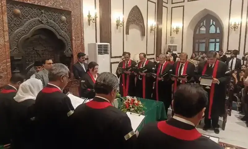 Ten additional judges of the Lahore High Court take their oath on August 11, 2026 —Screengrab from video clip provided by Wajih Ahmed Sheikh/File Ten additional judges of the Lahore High Court take their oath on August 11, 2026 —Screengrab from video clip provided by Wajih Ahmed Sheikh/File