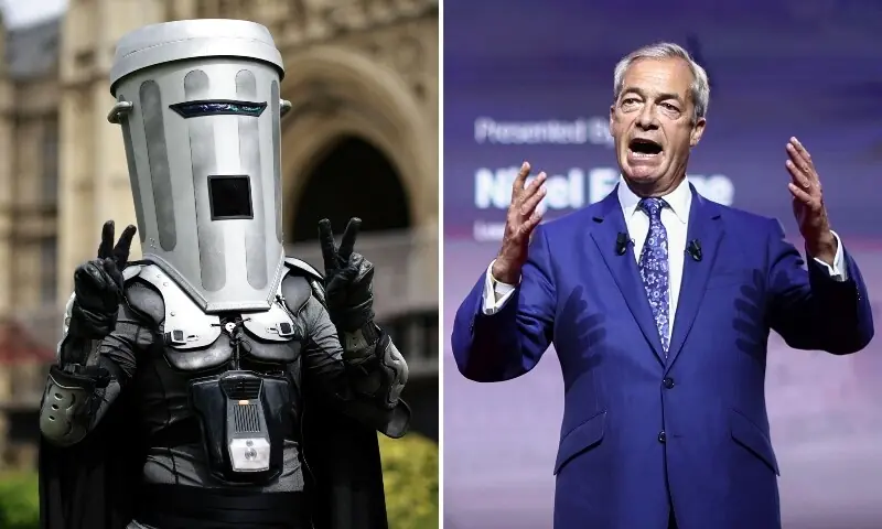 This combination of file photos created on August 10 shows then-London mayoral candidate Count Binface (L) posing for a photo on College Green in London on April 25, 2024 and Reform UK leader Nigel Farage (R) speaking during the inaugural Conservative Political Action Conference Great Britain in south-east London on July 17. — AFP This combination of file photos created on August 10 shows then-London mayoral candidate Count Binface (L) posing for a photo on College Green in London on April 25, 2024 and Reform UK leader Nigel Farage (R) speaking during the inaugural Conservative Political Action Conference Great Britain in south-east London on July 17. — AFP