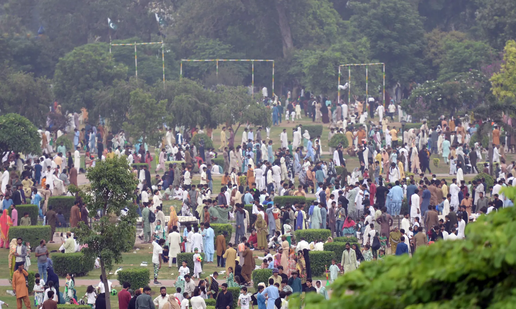 People gather in large numbers to celebrate Independence Day at Greater Iqbal Park in Lahore on Aug 14, 2026. — White Star