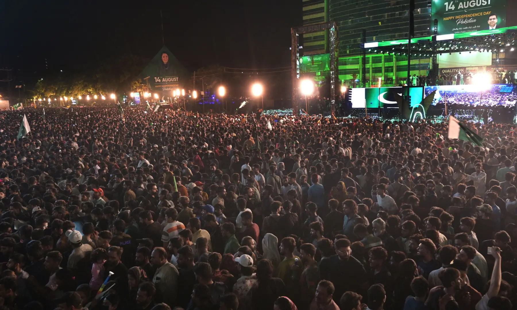 Massive crowds are seen standing at  Liberty Chowk for Independence Day celebrations in Lahore on Aug 14, 2026. — White Star