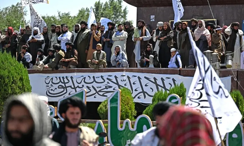 Taliban security personnel gather to celebrate the fifth anniversary of their return to power, in Kabul on August 15, 2026. — AFP Taliban security personnel gather to celebrate the fifth anniversary of their return to power, in Kabul on August 15, 2026. — AFP