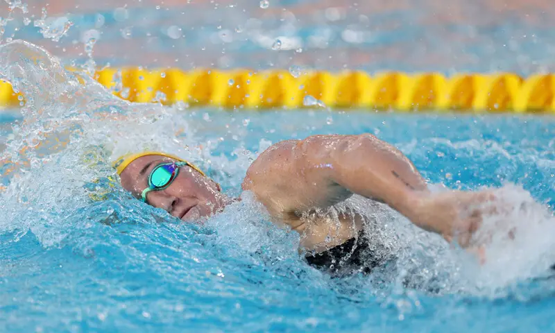 AUSTRALIA’S Lani Pallister competes in the women’s 400m freestyle final of the Pan Pacific Swimming Championships at the William Woollett Jr Aquatics Centre.—AFP AUSTRALIA’S Lani Pallister competes in the women’s 400m freestyle final of the Pan Pacific Swimming Championships at the William Woollett Jr Aquatics Centre.—AFP