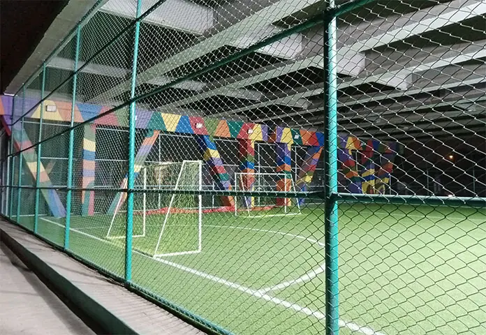 Artificial turf has been laid in the arena while movable goalposts are kept.—Photo by the writer Artificial turf has been laid in the arena while movable goalposts are kept.—Photo by the writer