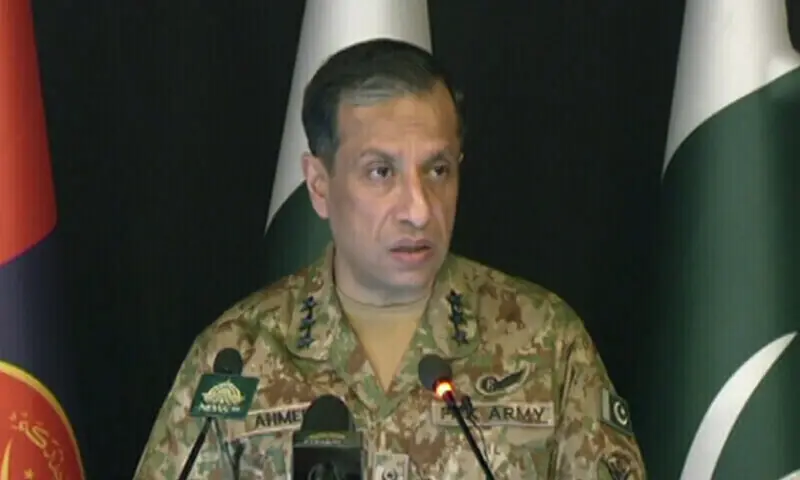ISPR Director General (DG) Lieutenant General Ahmed Sharif Chaudhry speaking during a press conference in Rawalpindi on Dec 27, 2024. &mdash; DawnNews TV/File