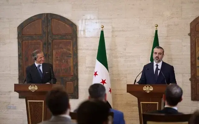 International Atomic Energy Agency’s director-general Rafael Mariano Grossi, left, and Syrian Foreign Minister Asaad al-Shibani attend a press conference in Damascus, Syria, August 18, 2026/ —Photo courtesy @IAEA/X International Atomic Energy Agency’s director-general Rafael Mariano Grossi, left, and Syrian Foreign Minister Asaad al-Shibani attend a press conference in Damascus, Syria, August 18, 2026/ —Photo courtesy @IAEA/X