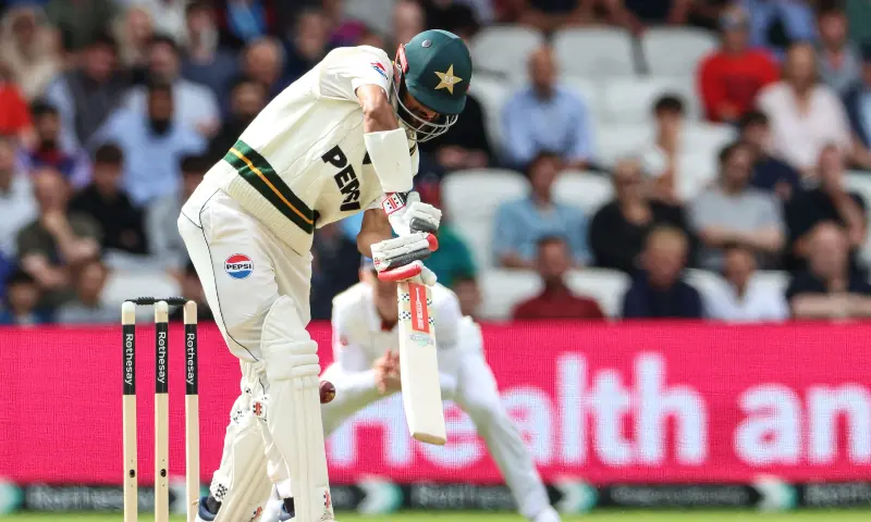 Pakistan's batter Shan Masood is dismissed LBW on the opening day of the first test match between England and Pakistan at Headingley cricket ground in Leeds, northern England on August 19, 2026. &mdash; AFP