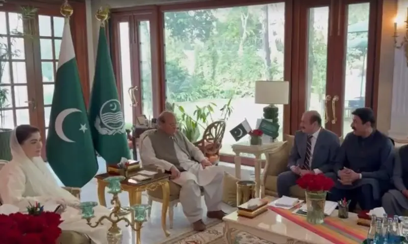 PML-N President Nawaz Sharif and Punjab Chief Minister Maryam Nawaz meet with party MPAs from Muzaffargarh at CM house on August 19, 2026. &mdash;Government of Punjab