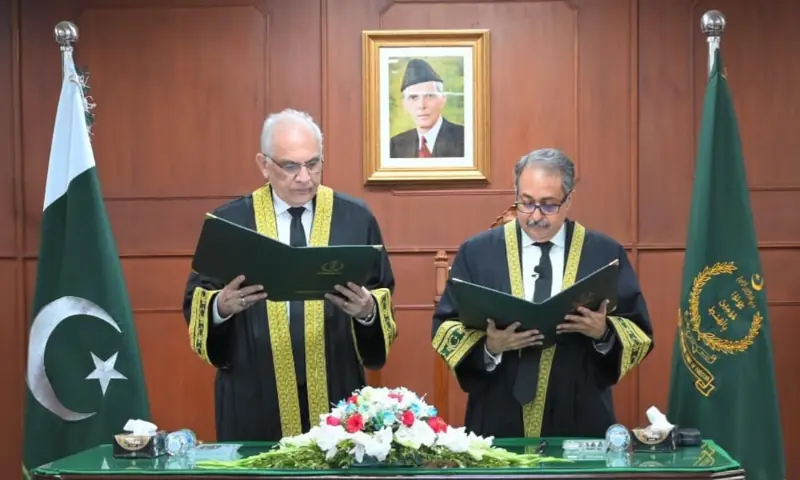 Justice Syed Hasan Azhar Rizvi took oath as acting chief justice of the Federal Constitutional Court of Pakistan on Friday. &mdash; Photo courtesy PID