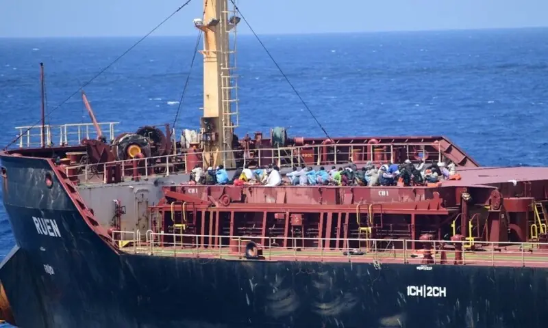 Pirates detained by the Indian navy during a rescue operation for the hijacked ship MV Ruen sit on the deck in this handout image released on March 16, 2024. — Reuters/File Pirates detained by the Indian navy during a rescue operation for the hijacked ship MV Ruen sit on the deck in this handout image released on March 16, 2024. — Reuters/File