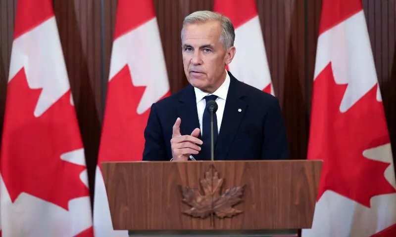 Canadian Prime Minister Mark Carney speaks at a press conference in Ottawa, Ontario, Canada on August 22, 2026, after a collapse in trade talks with the US. — AFP Canadian Prime Minister Mark Carney speaks at a press conference in Ottawa, Ontario, Canada on August 22, 2026, after a collapse in trade talks with the US. — AFP