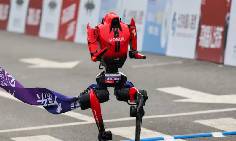 A Lightning humanoid robot by Honor crosses the finish line of the second Beijing E-Town Half Marathon and Humanoid Robot Half Marathon in Beijing, China April 19, 2026. — Reuters/File A Lightning humanoid robot by Honor crosses the finish line of the second Beijing E-Town Half Marathon and Humanoid Robot Half Marathon in Beijing, China April 19, 2026. — Reuters/File