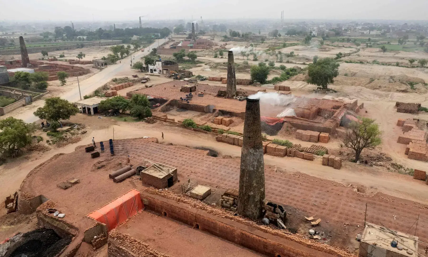 An aerial view shows a brick kiln in Sheikhupura, in Punjab on July 20, 2026. &mdash;AFP/File