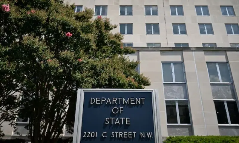 A general view of a US State Department sign outside the US State Department building in Washington, DC, US, July 11, 2025. &mdash; Reuters/File