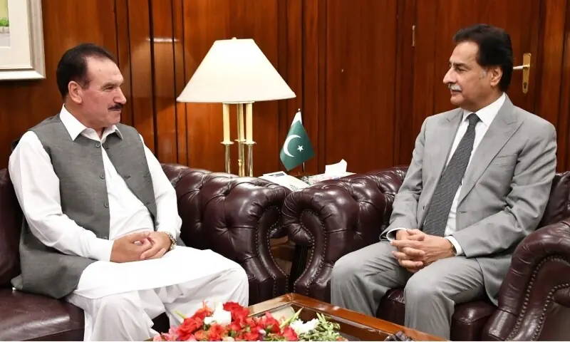 National Assembly Speaker Ayaz Sadiq holds a meeting with Gilgi-Baltistan Assembly Deputy Speaker Malik Kifayatur Rehman on August 25, 2026. &mdash; APP