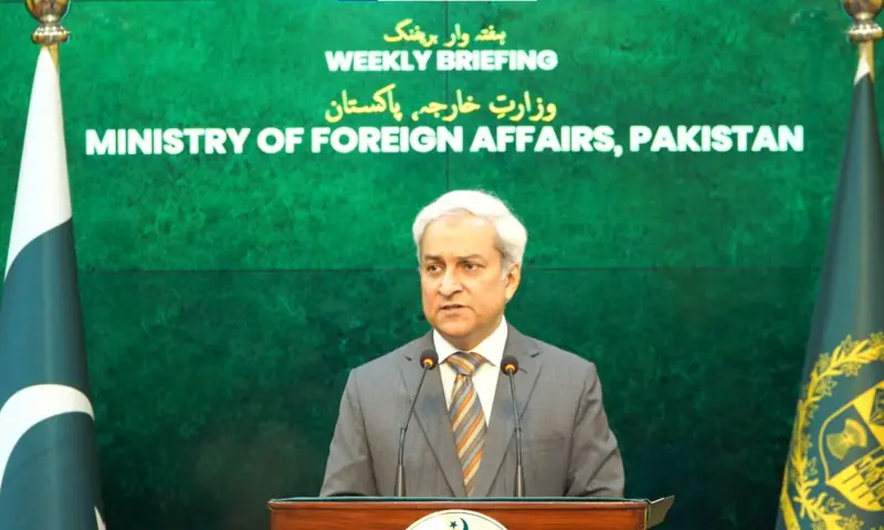 FO Spokesperson Tahir Andrabi addresses a weekly press briefing in Islamabad on Aug 27, 2026. — screengrab via YouTube/ForeignOfficePk FO Spokesperson Tahir Andrabi addresses a weekly press briefing in Islamabad on Aug 27, 2026. — screengrab via YouTube/ForeignOfficePk