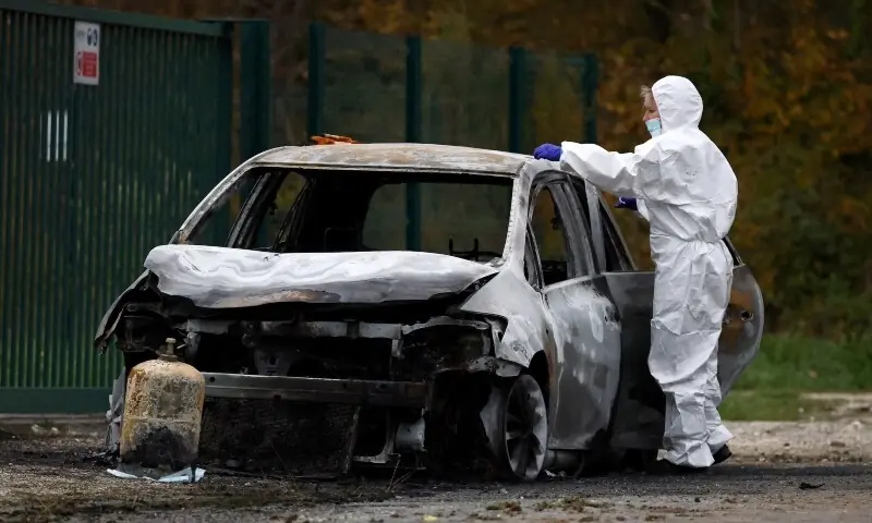 A French gendarme inspects the burnt car used by a driver who rammed into pedestrians and cyclists near Saint-Pierre-d'Oleron on the touristic French island of Ile d'Oleron, off the Atlantic coast, France, November 5, 2025. — Reuters/File A French gendarme inspects the burnt car used by a driver who rammed into pedestrians and cyclists near Saint-Pierre-d'Oleron on the touristic French island of Ile d'Oleron, off the Atlantic coast, France, November 5, 2025. — Reuters/File