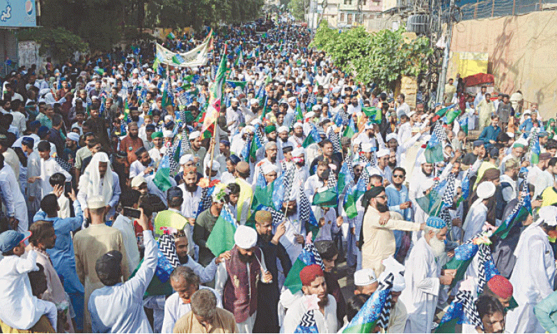 AN Eid Milad procession passes through the Tilak Incline area of Hyderabad on Saturday.—PPI AN Eid Milad procession passes through the Tilak Incline area of Hyderabad on Saturday.—PPI