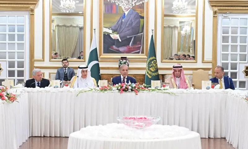 Prime Minister Shehbaz Sharif hosts a reception for the Minister of Environment, Water and Agriculture of Saudi Arabia, Abdulrahman bin Abdulmohsen al-Fadley in Islamabad on August 28, 2026. &mdash; @PakPMO/X