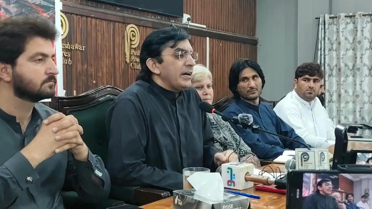 National Democratic Movement central president Mohsin Dawar speaks at a news conference at Peshawar Press Club on August 28, 2026. — @NDM_Official/X National Democratic Movement central president Mohsin Dawar speaks at a news conference at Peshawar Press Club on August 28, 2026. — @NDM_Official/X