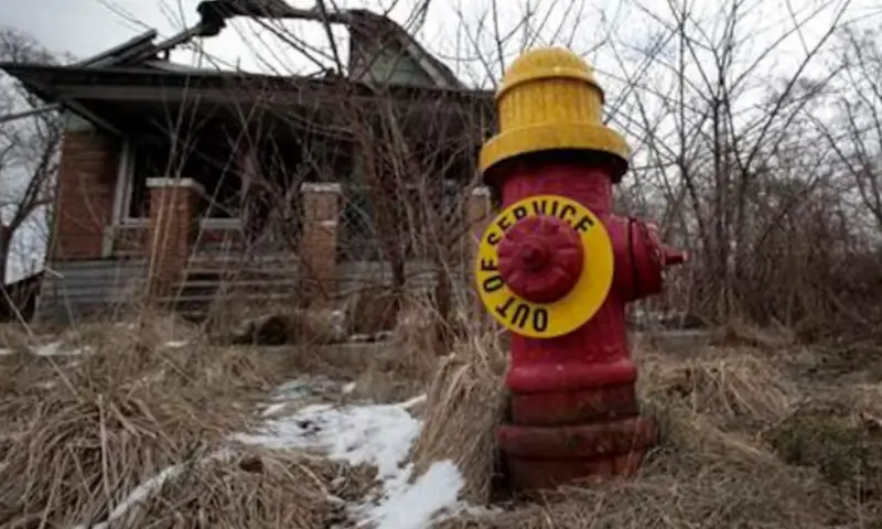 This file photo, taken on March 22, 2013 and used for representational purposes, shows a fire hydrant with an "Out of Service" sign on a blighted street on the east side of Detroit, Michigan. — Reuters This file photo, taken on March 22, 2013 and used for representational purposes, shows a fire hydrant with an "Out of Service" sign on a blighted street on the east side of Detroit, Michigan. — Reuters