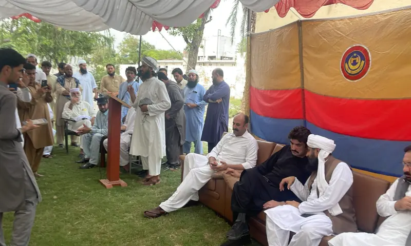 MNA Sher Afzal Khan Marwat attends talks held between the Police Peace Committee and police in Bannu on Aug 30, 2026. &mdash; X/sherafzalmarwat