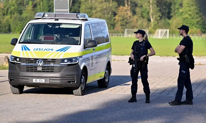 Police officers secure the area near the site of a shooting in Aarau, northern Switzerland, on 30 August 2026. &mdash; AFP