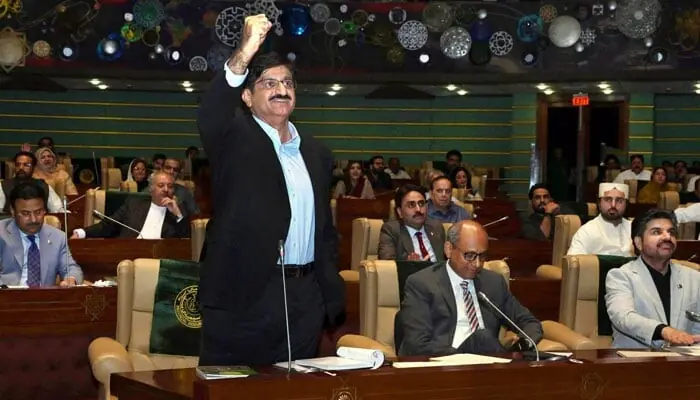 Sindh Chief Minister Syed Murad Ali Shah addresses the Sindh Assembly session on August 31, 2026. &mdash; Photo courtesy @SindhCMHouse/Facebook