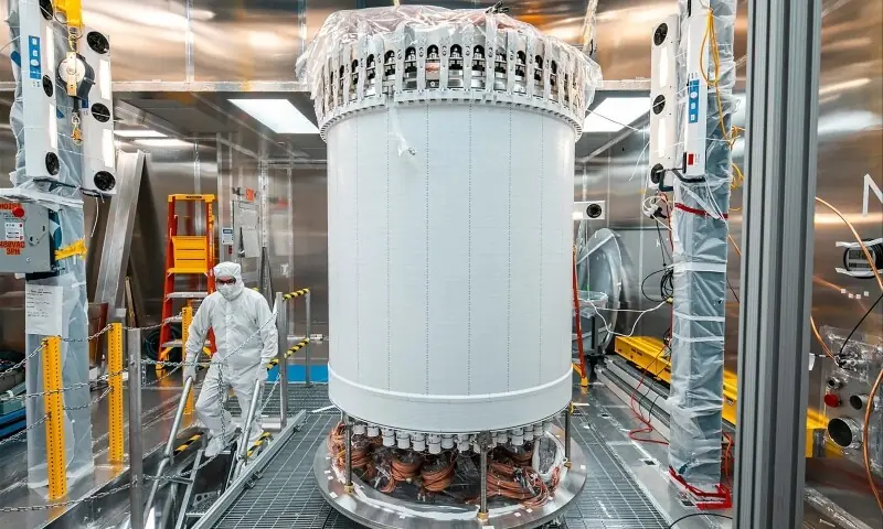 The LUX-ZEPLIN dark matter experiment main detector in a surface lab before installation underground at the Sanford Underground Research Facility in Lead, South Dakota, US, in this undated handout photo. &mdash; Reuters