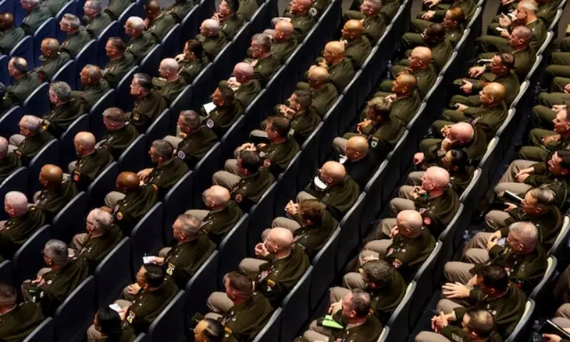 Members of the military attend a meeting convened by US Defence Secretary Pete Hegseth, at Marine Corps Base Quantico, in Quantico, Virginia, US, September 30, 2025. &mdash;Reuters/File
