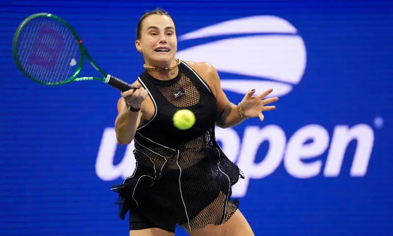 BELARUS’ Aryna Sabalenka in action during the US Open second-round match against Polina Iatcenko of Russia.—Reuters BELARUS’ Aryna Sabalenka in action during the US Open second-round match against Polina Iatcenko of Russia.—Reuters