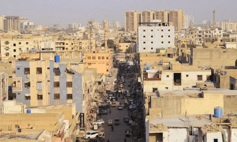 A dense cluster of compact housing in Karachi. --Dawn/File A dense cluster of compact housing in Karachi. --Dawn/File