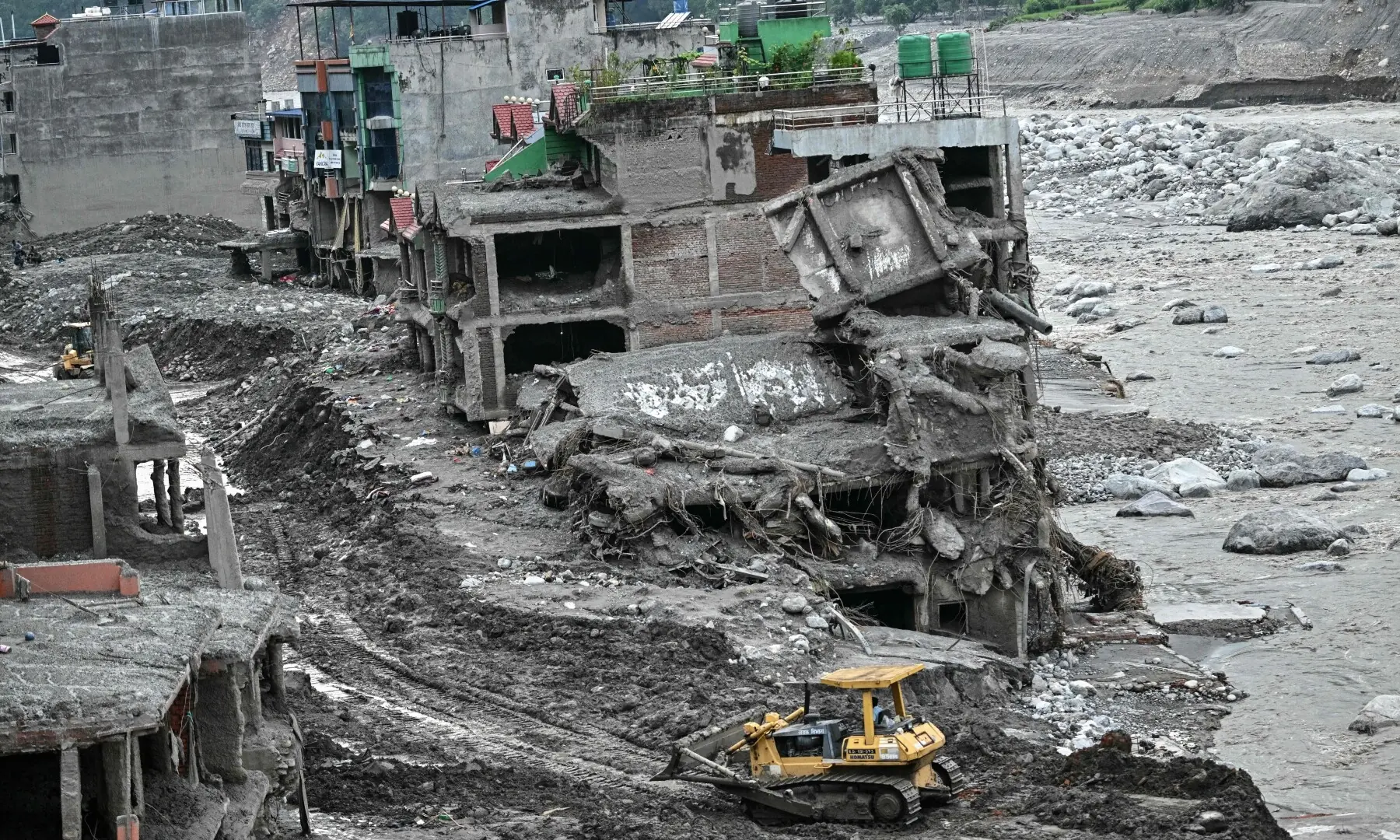 A general view shows damaged houses covered in sludge in the aftermath of flash floods in Trishuli, Nepal’s Nuwakot district on September 4, 2026. —AFP
