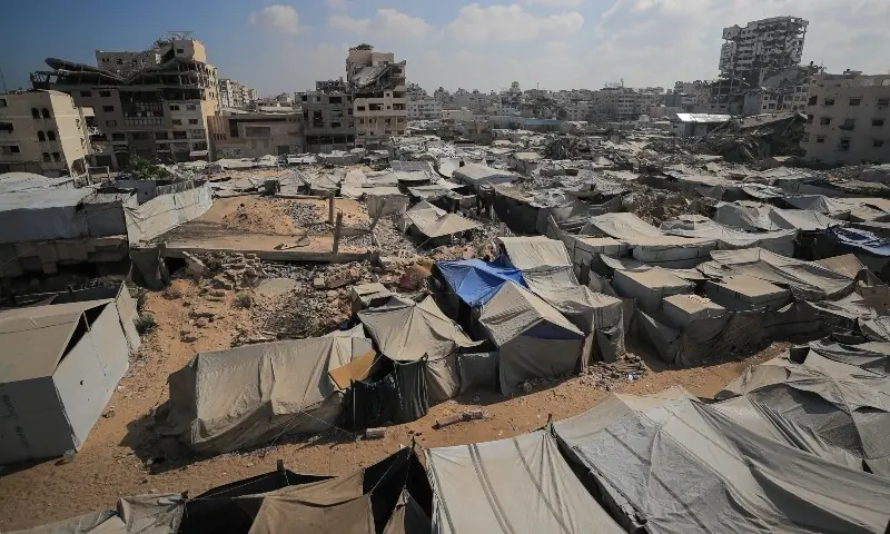 A tent camp sheltering displaced Palestinians, in Gaza City on September 4, 2026. —Reuters A tent camp sheltering displaced Palestinians, in Gaza City on September 4, 2026. —Reuters