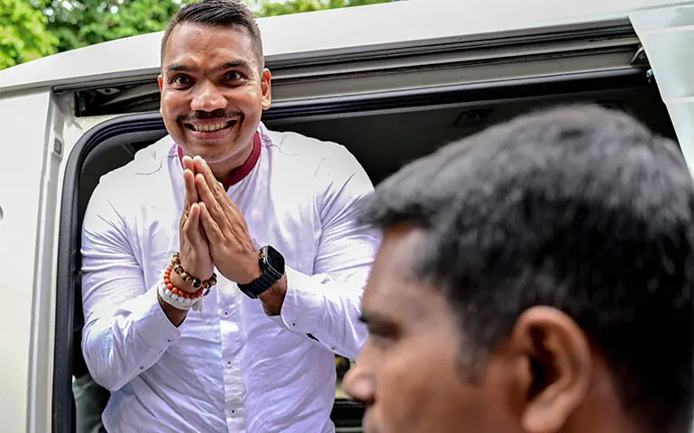 Namal Rajapaksa, the son of former Sri Lankan president Mahinda Rajapaksa, arrives at a court after his arrest in connection with a probe into the purchase of Airbus aircraft.—AFP Namal Rajapaksa, the son of former Sri Lankan president Mahinda Rajapaksa, arrives at a court after his arrest in connection with a probe into the purchase of Airbus aircraft.—AFP
